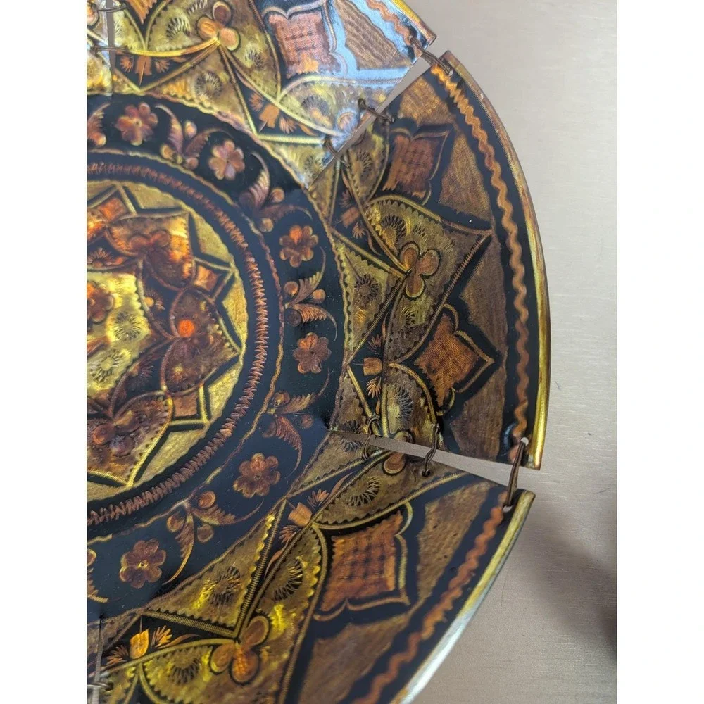Vintage Upcycled Copper Enamel Art‎ Decorative bowl Floral Motif Wall Decor